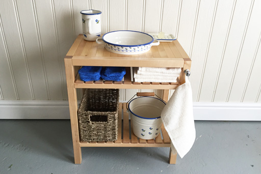 hand washing table with enamel bowl